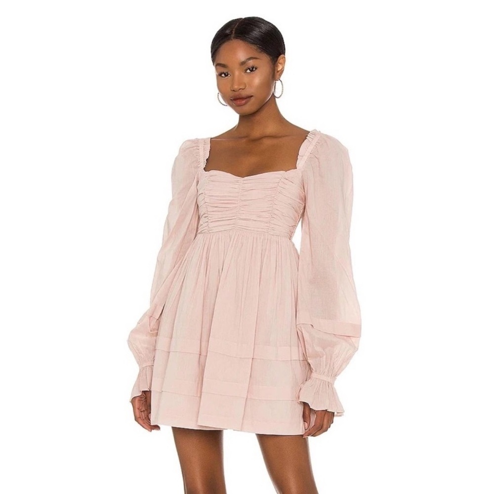 TULAROSA Oakland Smocked Mini Babydoll Dress Pink Long Sleeve Size Medium